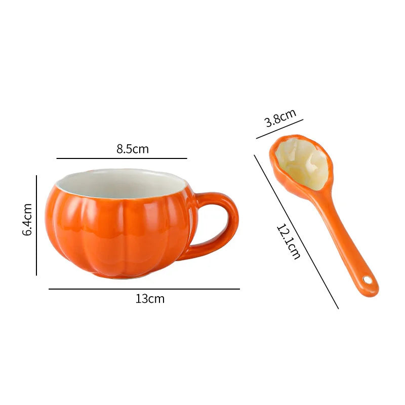 Afralia™ Pumpkin Mug with Spoon, Lid, for Kids, Soup, Oatmeal, Tea, Coffee