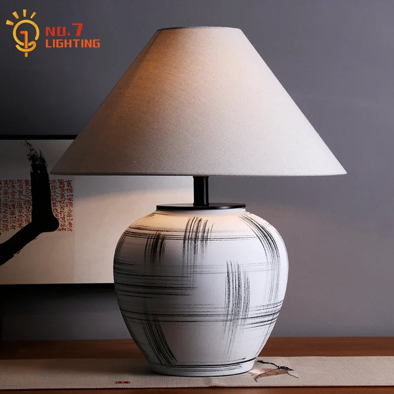 Afralia™ Ceramic Table Lamp LED E27 Wabi-sabi Desk Light for Bedroom Living Room