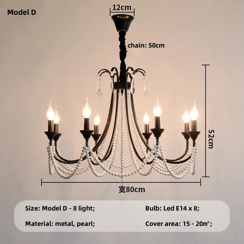 Afralia™ Black E14 Candle Chandelier: French Living Room Pendant Lighting for Home Decor