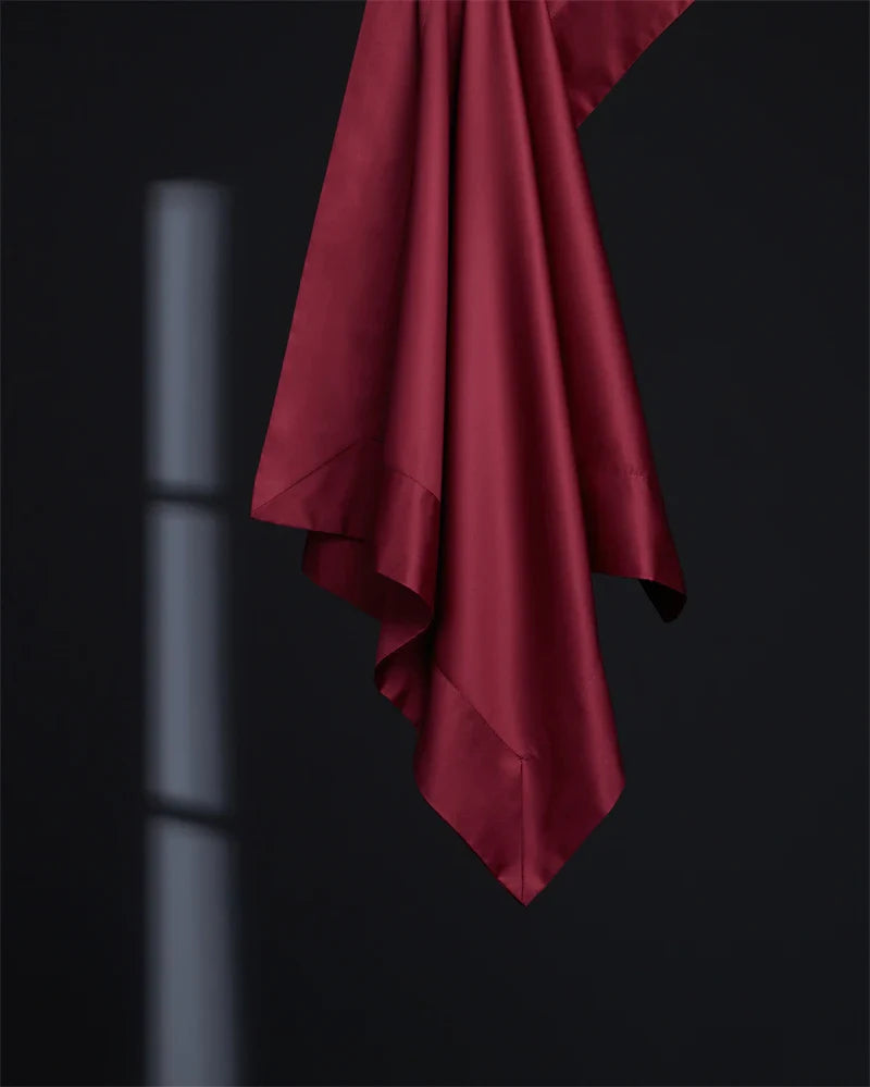 Afralia™ Burgundy Red Egyptian Cotton Bedding Set - Soft Silky Solid Color Luxe Duvet Cover, Sheet, Pillowcases