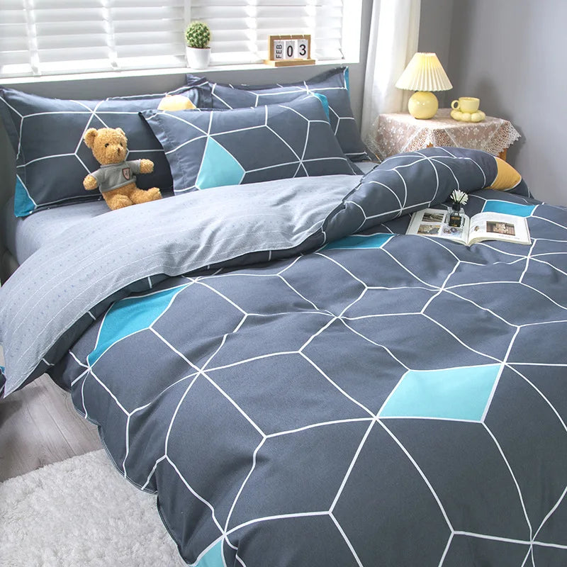 Afralia™ Geometric Pattern Bedding Set: Quilt Cover, Duvet Cover, Sheet, Pillows