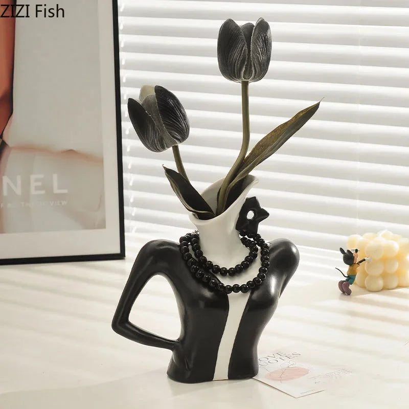 Afralia™ Elegant Dames Ceramic Vase Figure Flower Pot Desk Decoration Room Decor