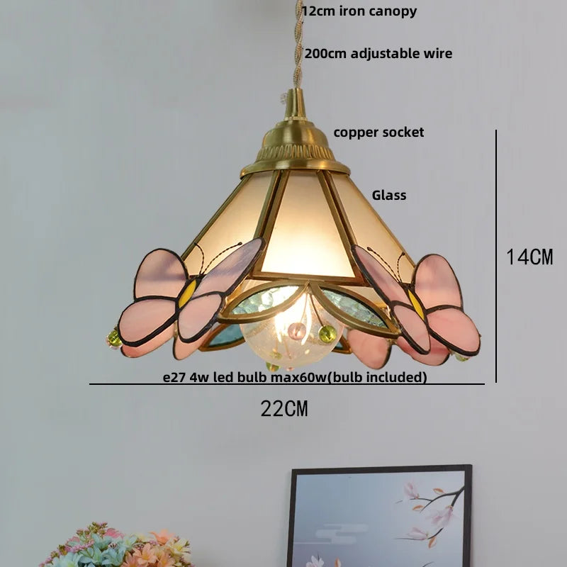 Afralia™ Tiffany Glass LED Pendant Walnut Wood Dining Room Light