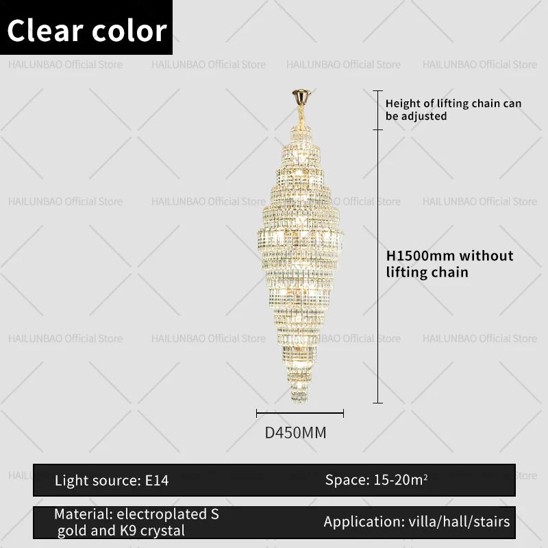 Afralia™ Crystal Spiral Staircase Chandelier: European Style Living Room Lighting