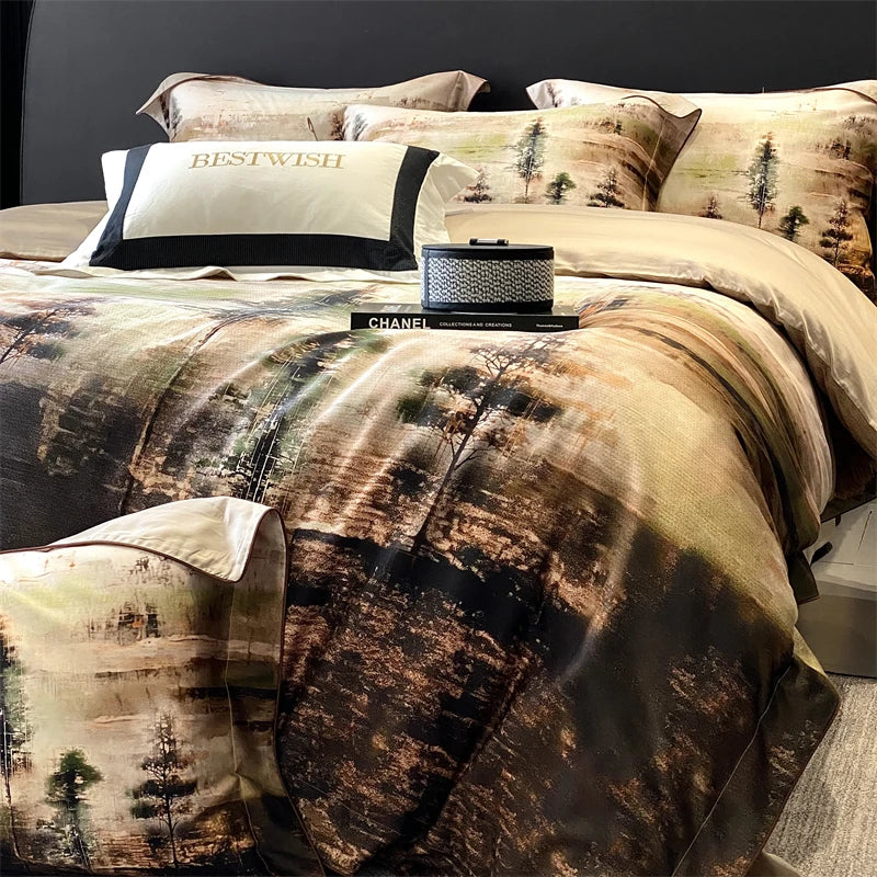 Afralia™ Lyocell Cotton Digital Print Bedding Set with Duvet Cover, Sheet, and Pillowcase