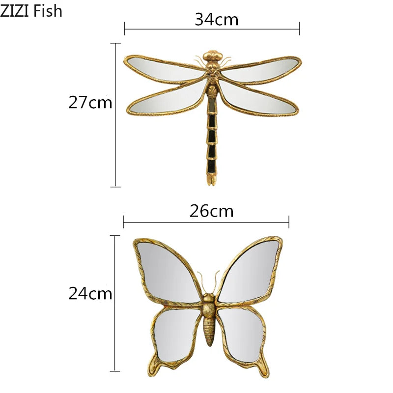 Afralia™ Retro Insect Wing Wall Mirror Home Decoration Butterfly Dragonfly Metal