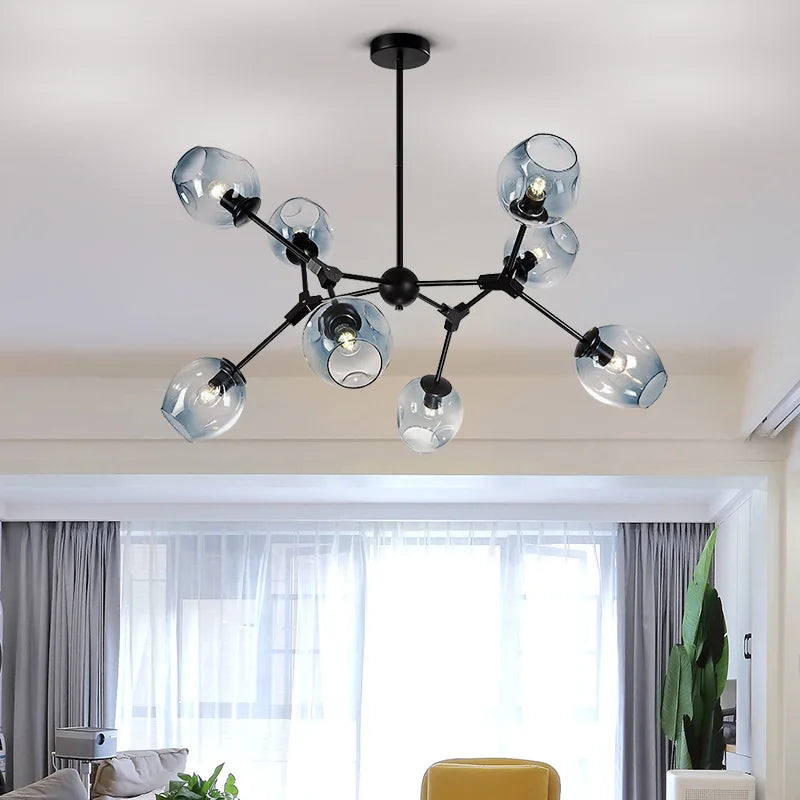 Afralia™ Glass LED Chandelier Pendant Light for Home Ceiling Dining Room Suspension