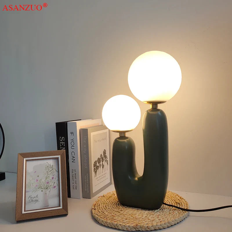 Afralia™ Glass Ball Table Lamp: Green Pink Resin Nordic Creativity Cute Bedroom Decor