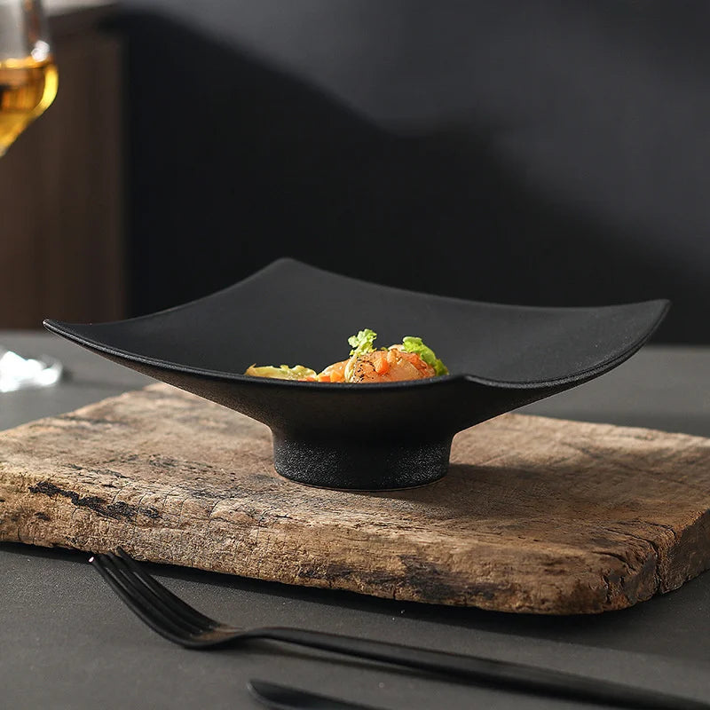 Afralia™ 7.5 Inch Square Black Matte Ceramic Dining Plate