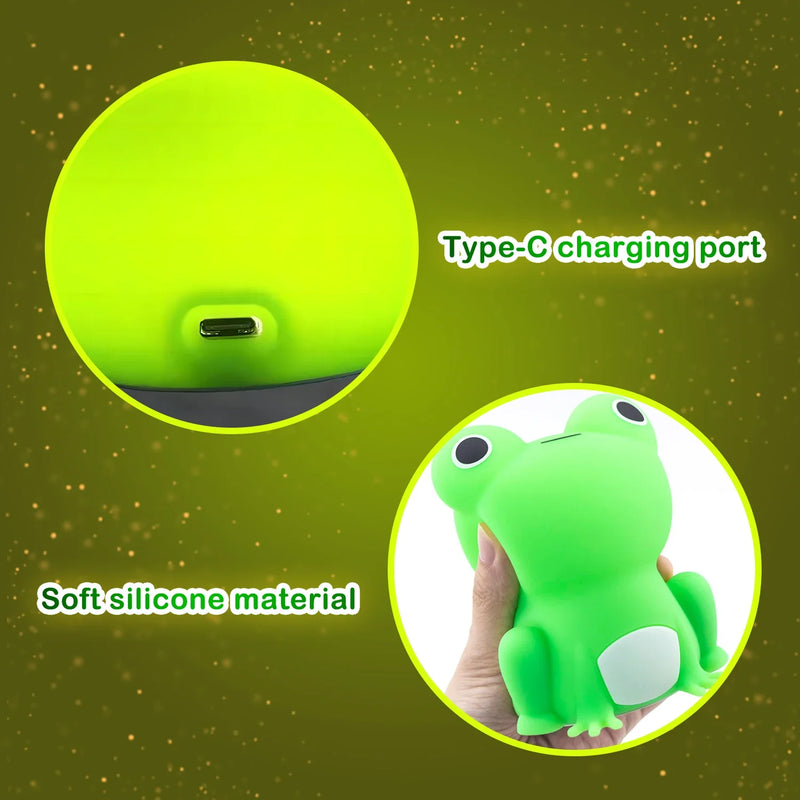 Afralia™ Silicone Frog Night Light USB Rechargeable Dimmable Touch Sensor Baby Bedroom Lamp