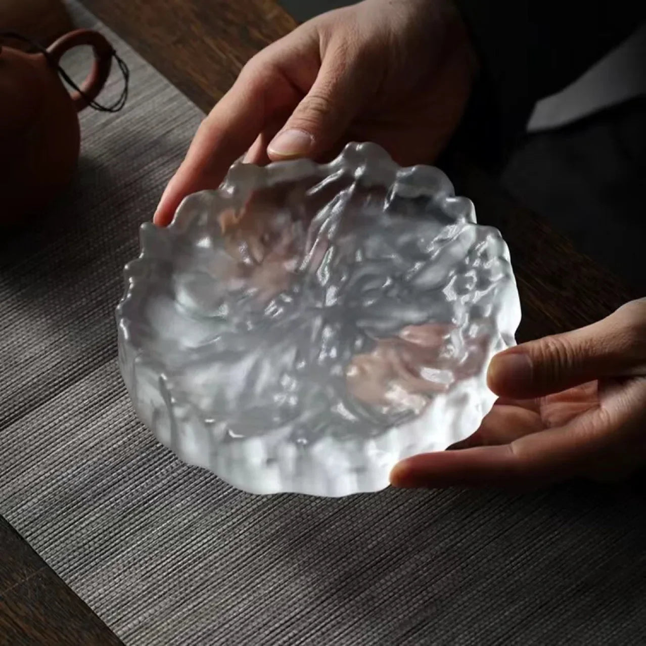 Afralia™ Crystal Glass Coaster, Minimalist Jewelry Display Panel, Japanese Tea Plate