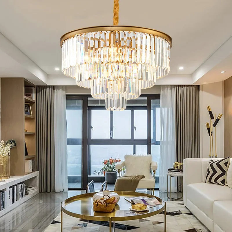 Afralia™ Crystal Gold Black LED Chandelier: Modern Multi-Storey Pendant Lamp Lighting