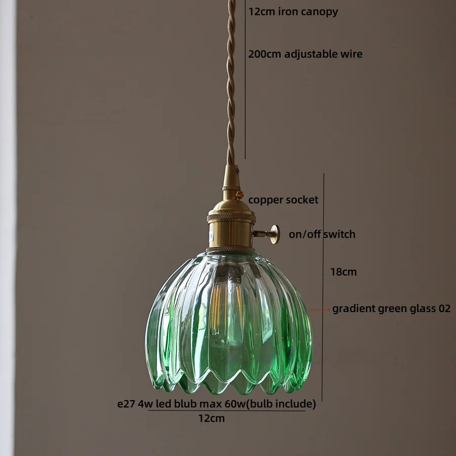 Afralia™ Green LED Pendant Light Fixture Glass Japan Style Hang Lamp