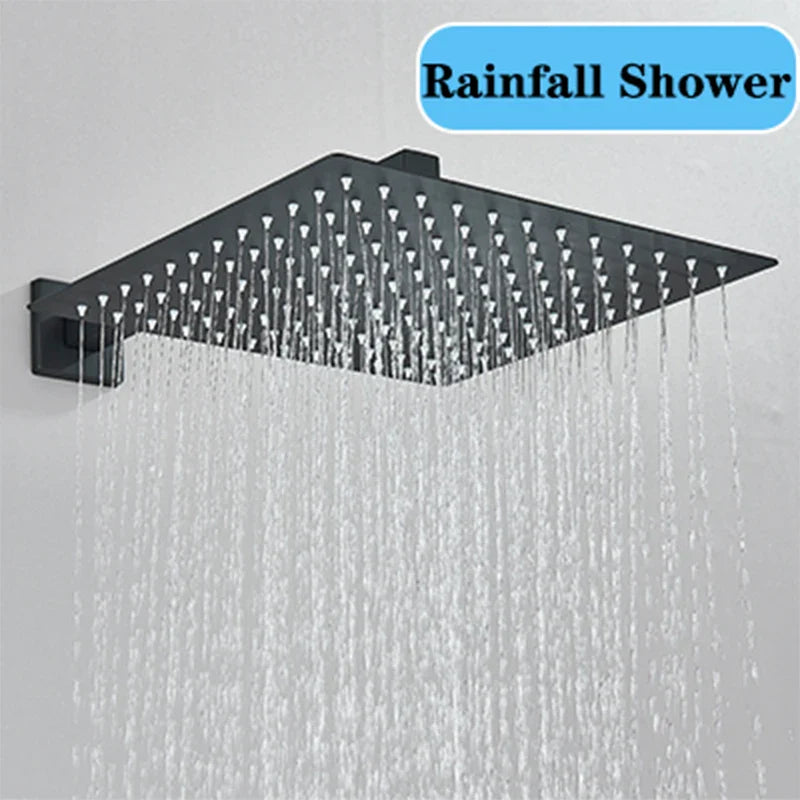 Afralia™ Black Wall Mounted Shower System with Handshower - 12/16 Inch Rainwater Faucet