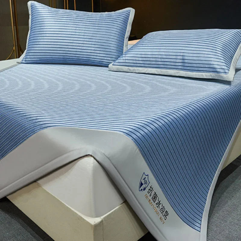 Afralia™ Ice Silky Cooling Mat Striped Bed Cover Skin-Friendly Pad