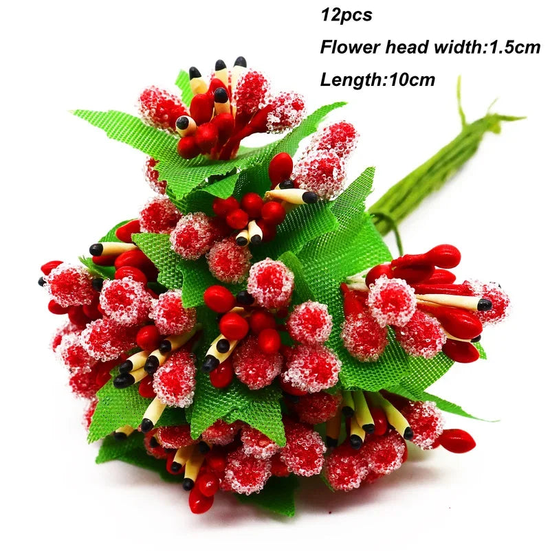 Afralia™ Red Flower Cherry Stamen Berries Bundle for DIY Christmas Wedding Decor