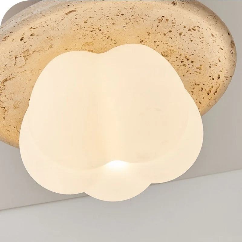 Afralia™ Pumpkin Glass Pendant Lights Yellow Travertine Hanging Lamp for Kitchen Bedroom Decor