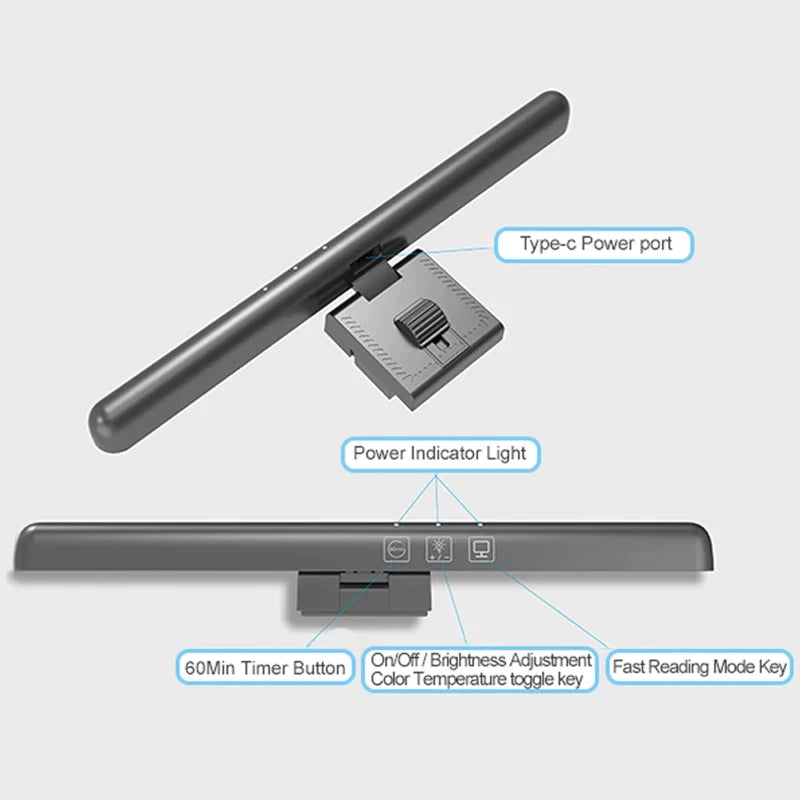 Afralia™ LED Monitor Screen Light Bar Stepless Dimming USB Powered Desk Lamp