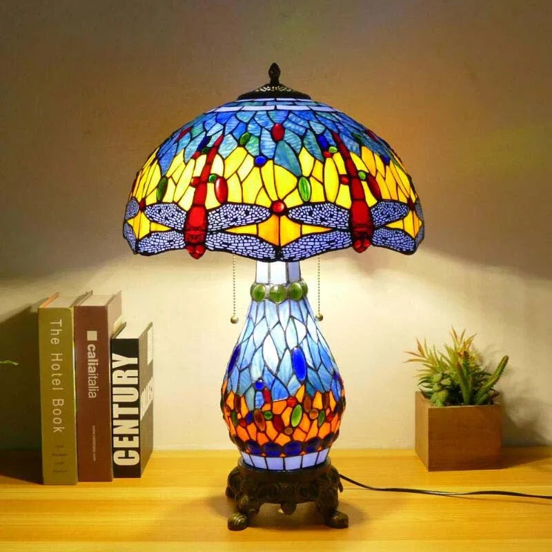 Tiffany Dragonfly Stained Glass Table Lamp by Afralia ™