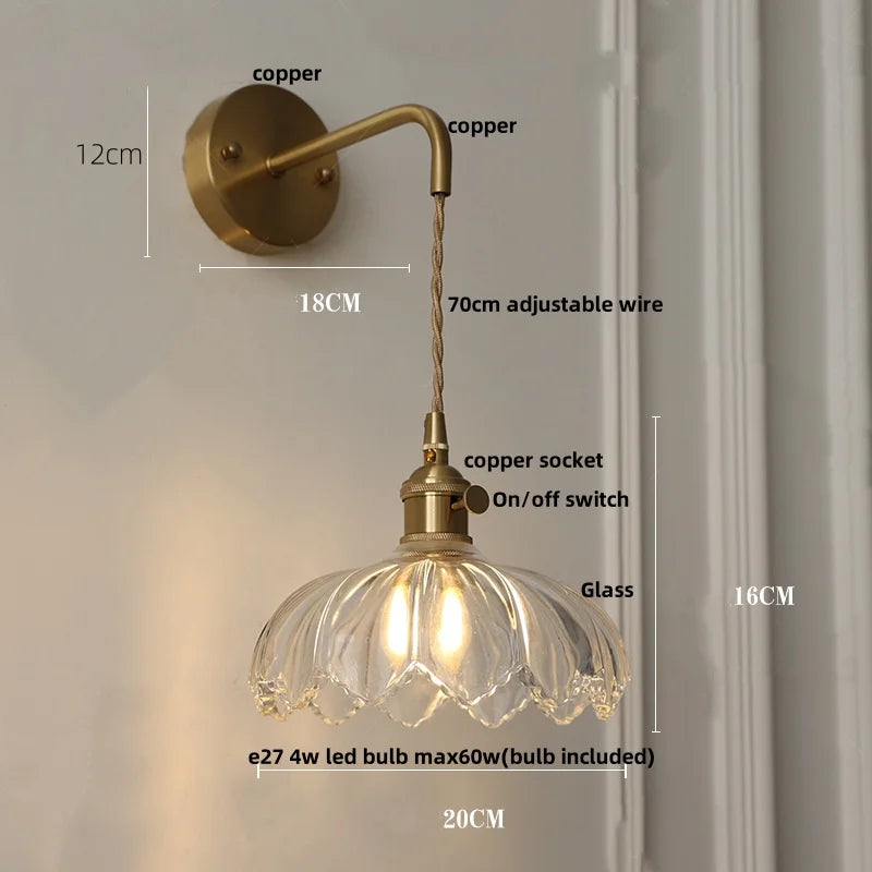 Afralia™ Nordic LED Wall Light Fixture Pull Chain Switch Brass Bedside Lamp