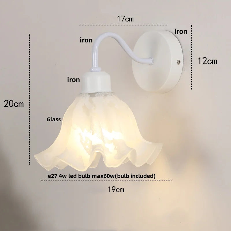 Afralia™ Glass Iron LED Wall Sconce Pull Chain Switch Stair Light Fixture for Bedroom