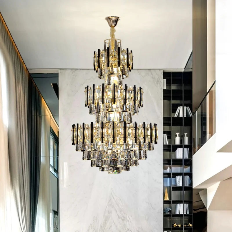 Afralia™ Luxe Crystal Chandelier: Large, Hollow & LED for Villa, Hotel & Staircase