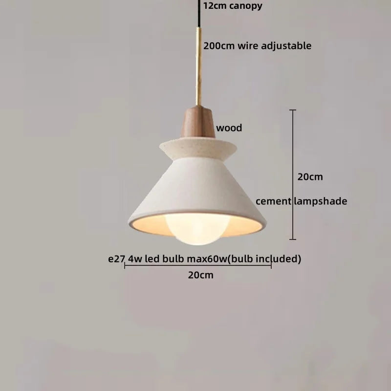 Afralia™ Wood Cement LED Pendant Light Fixture Adjustable Hanging Lamp