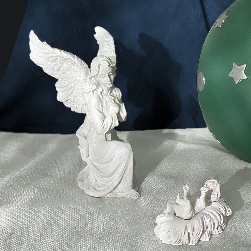Afralia™ Angel Figurine White Gold Resin Sculpture Collectible Statue Home Decor
