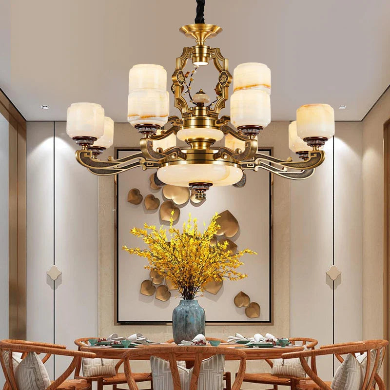 Afralia™ Jade Zinc Alloy Chandelier for Living Room, Restaurant, Hall - Elegant Chinese Design