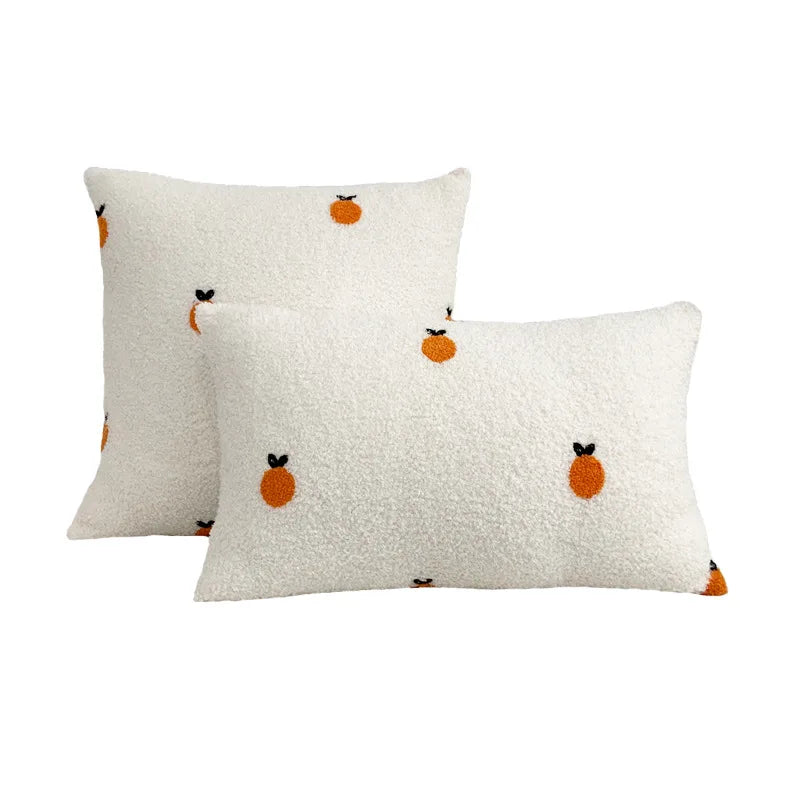 Afralia™ White Plush Fruit Embroidered Cushions - Cherry Daisy Bear Covers - 45*45CM