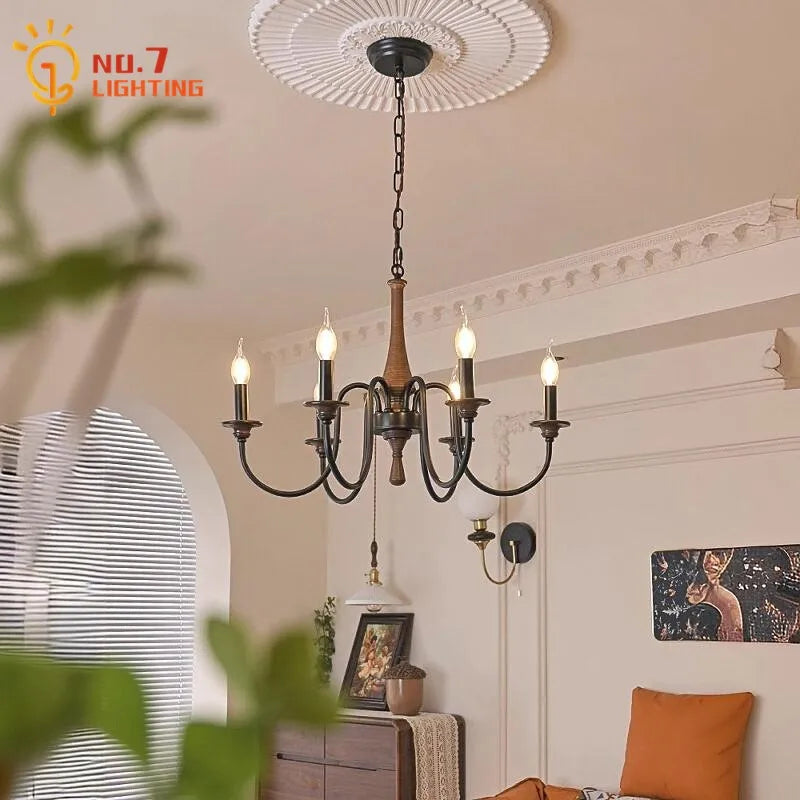 Afralia™ Retro Pendant Light LED Solid Wood Iron Art Decor Hanging Lamp for Home and Cafe