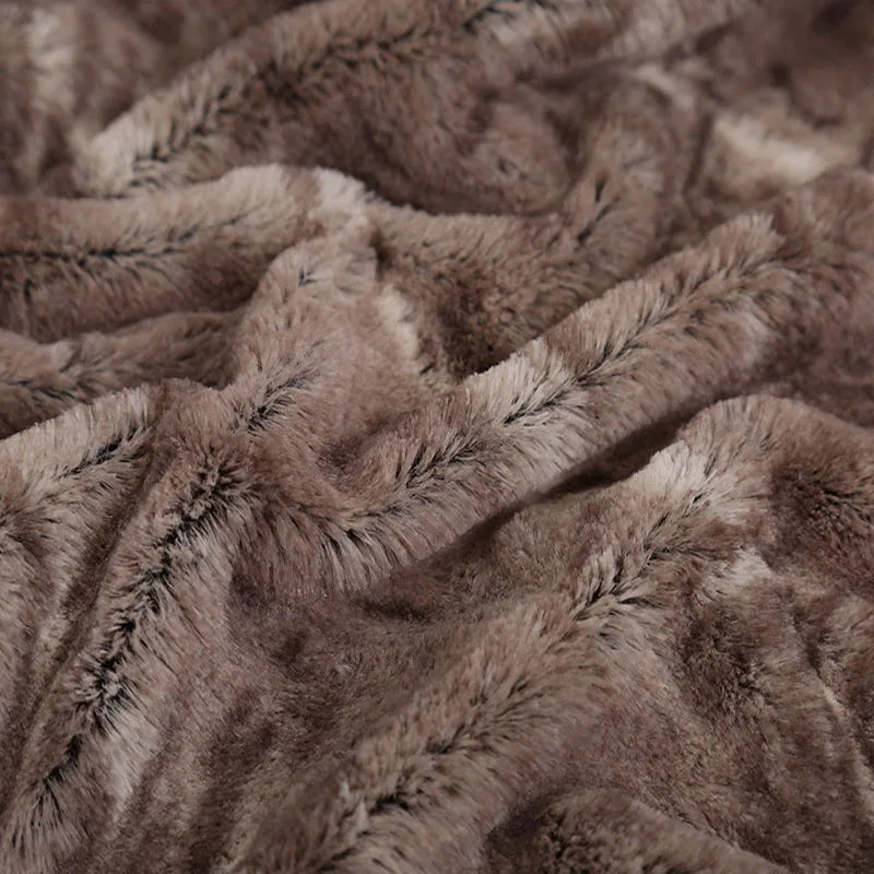 Afralia™ Striped Faux Rabbit Fur Blanket for Home & Travel Warmth