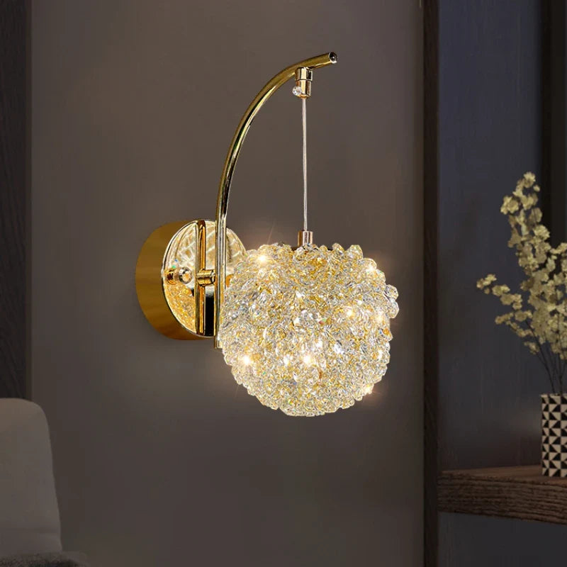 Afralia™ Gold Metal Crystal Wall Light for Bedroom, Stairs, Aisle - Adjustable Wire, G9 Bulb