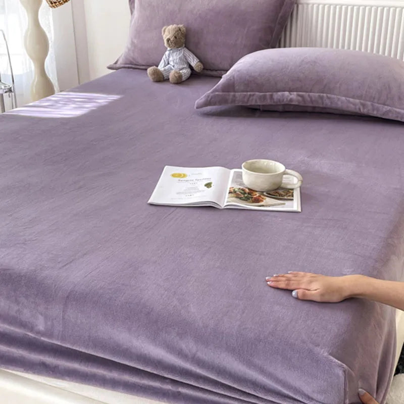 Afralia™ Winter Milk Velvet Fitted Sheet - Thick Plush Mattress Protector for Bed