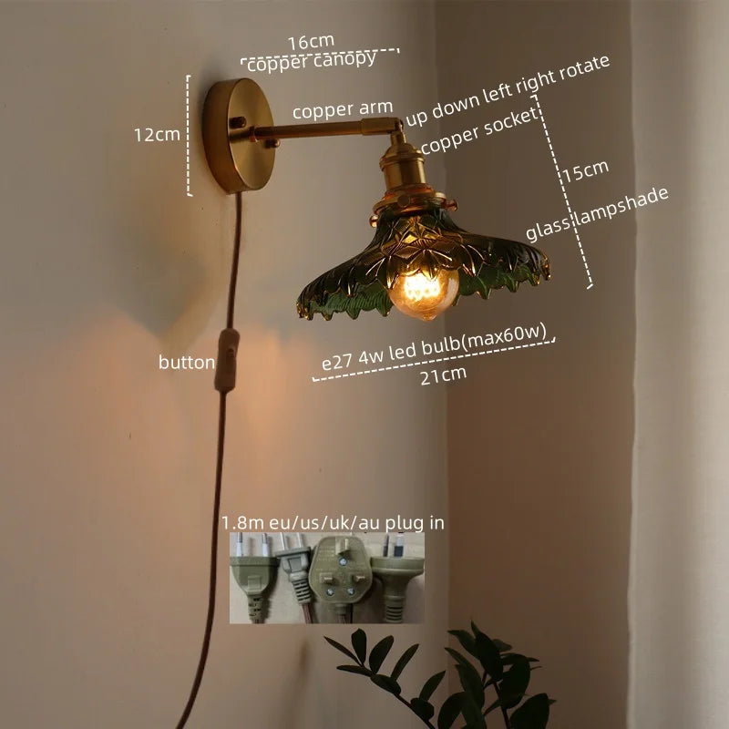 Afralia™ Modern Glass Copper LED Wall Lights Living Room Kitchen Bedside Lamp