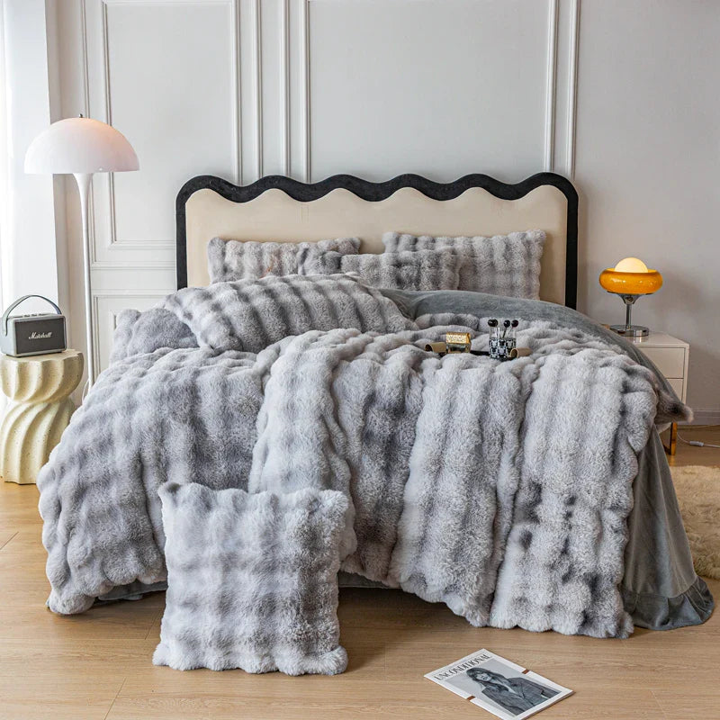 Afralia™ Velvet Faux Fur Bedding Set: Duvet, Sheet, Pillowcases - Gradient Warmth, Luxury Winter Collection