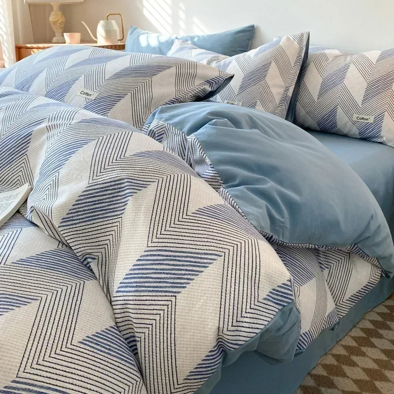 Afralia™ Nordic Cotton Bedding Set: Soft Striped Comforter Cover for Adults