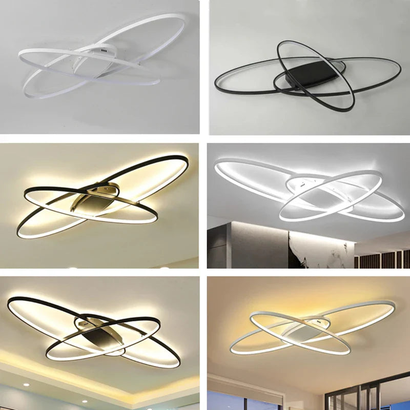 Afralia™ Modern LED Chandelier for Living Dining Bedroom, White/Black Aluminum Ceiling Lamp