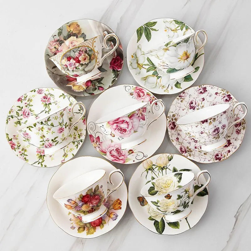 Afralia™ Porcelain Floral Tea Cup Set with Saucer and Spoon