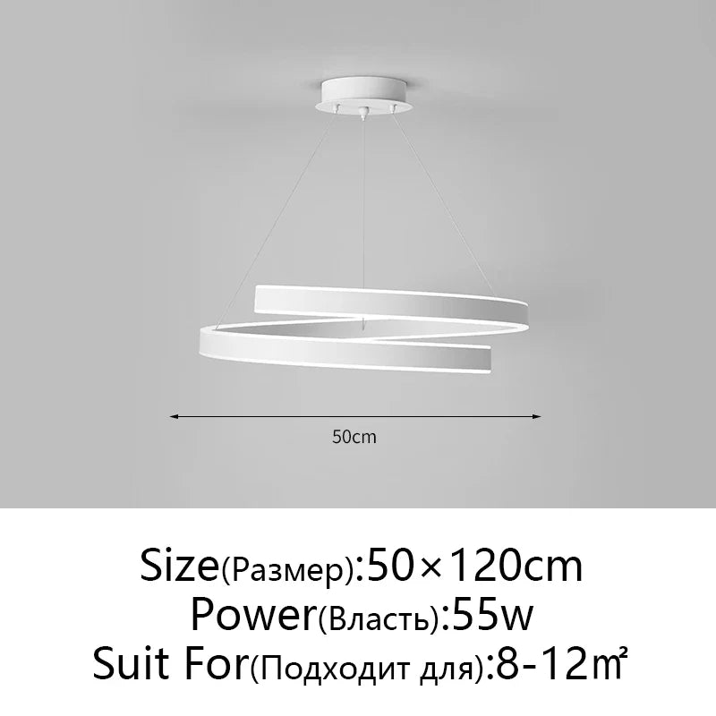 Afralia™ Round Spiral Chandelier in Black/White For Living Dining Kitchen Room Lighting Fixtures