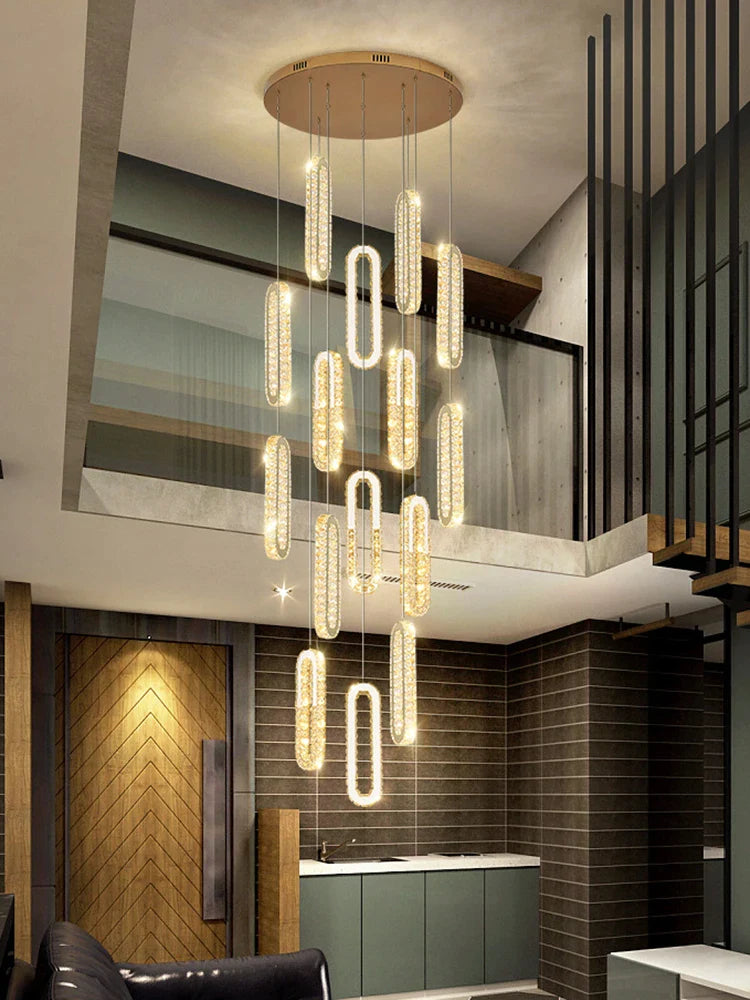 Afralia™ Oval Ring Chandelier for Spiral Staircase Lighting in Duplex Building