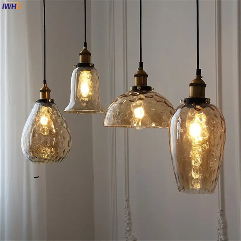 Afralia™ Vintage Amber Glass Pendant Lamp with LED Edison Bulb for Indoor Decor