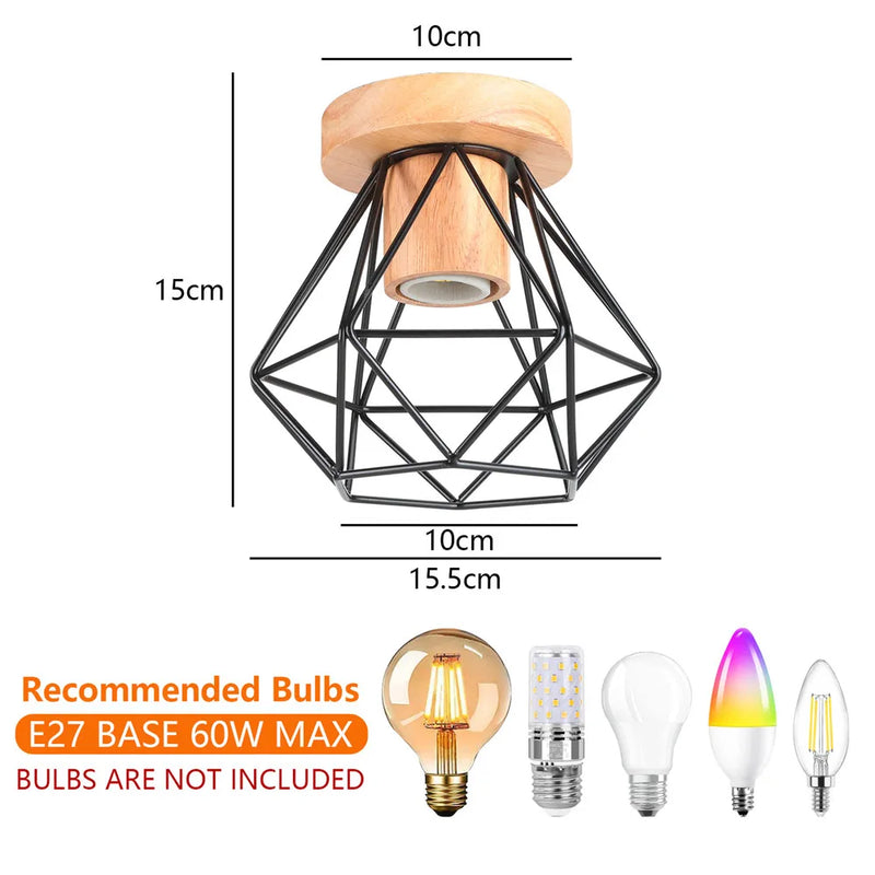 Afralia™ Iron Wood E27 Ceiling Light: Modern Nordic Mini Lamp for Living Room and Bedroom