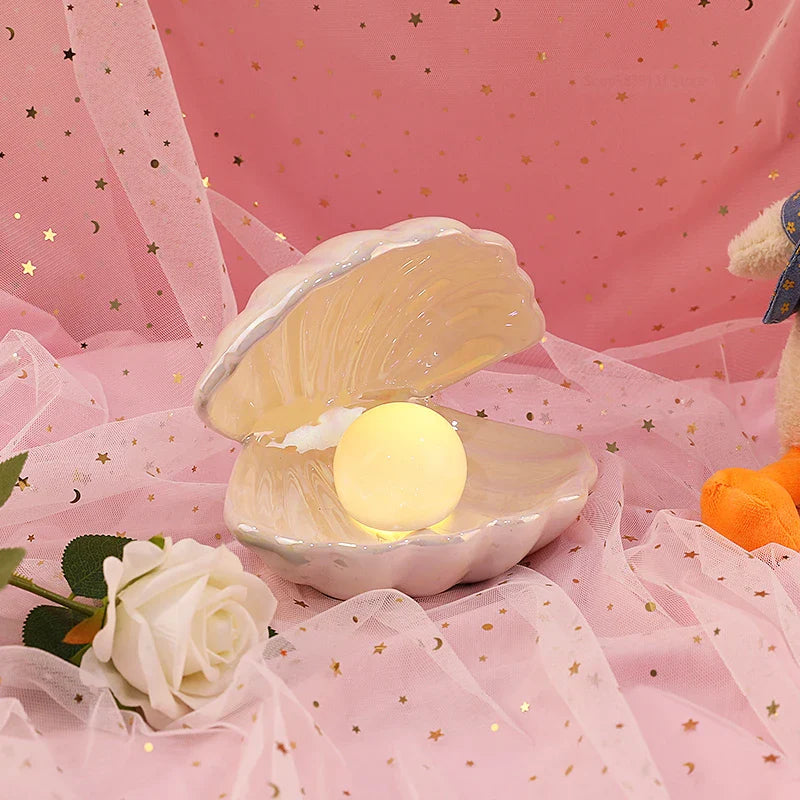 Afralia™ Ceramic Shell Pearl Night Light: Modern Nordic Bedroom Decor and Bedside Lamp