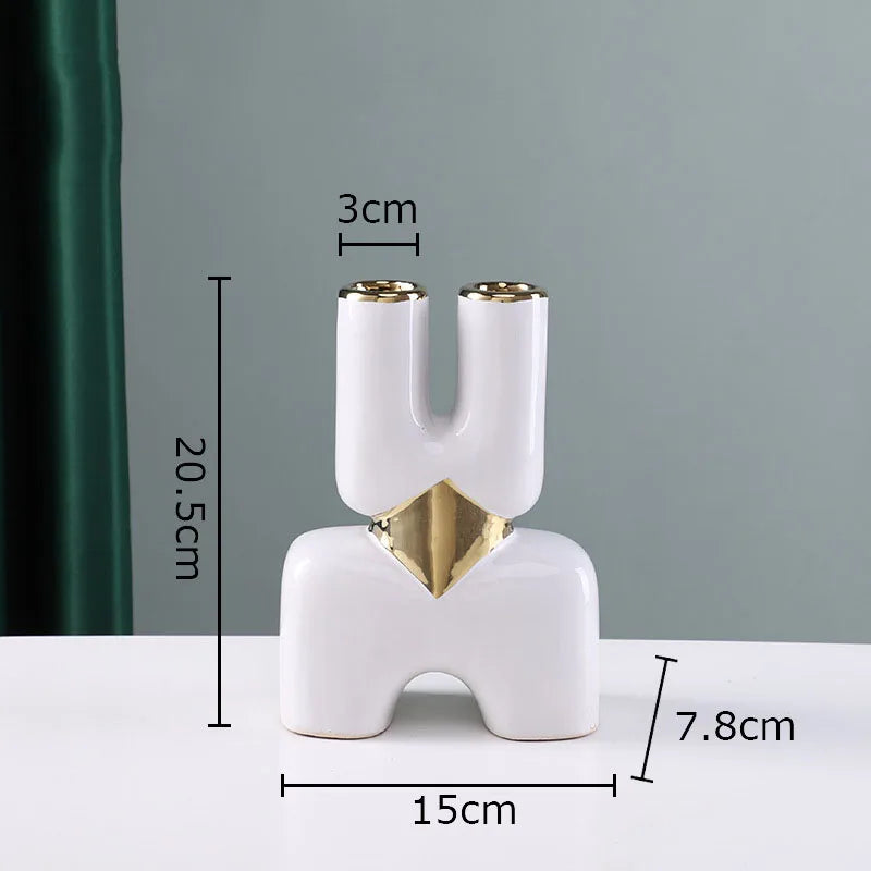 Afralia™ Gold Geometry Ceramic Vase Desk Decoration Modern Floral Room Decor Vase