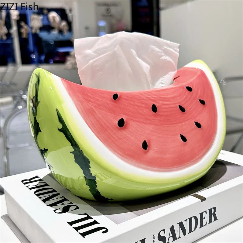 Afralia™ Watermelon Ceramic Tissue Box: Desk & Bedside Table Decoration