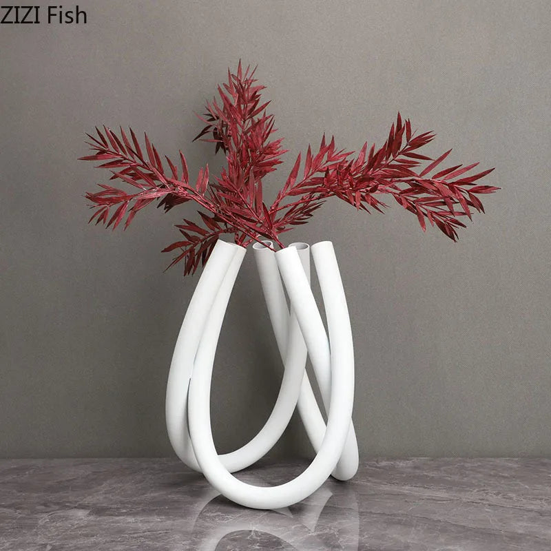 Afralia™ Metal Six-hole Vase Modern Decor Golden Silver Floral Vases Desk Decoration