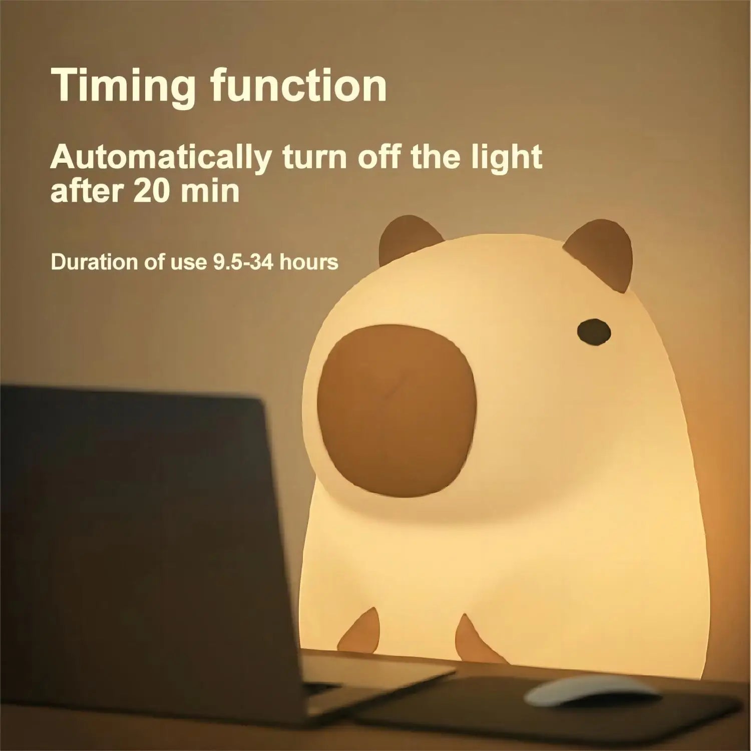 Afralia™ Capybara Silicone Night Light | Rechargeable, Adjustable Brightness, Timer, Cute Animal Design