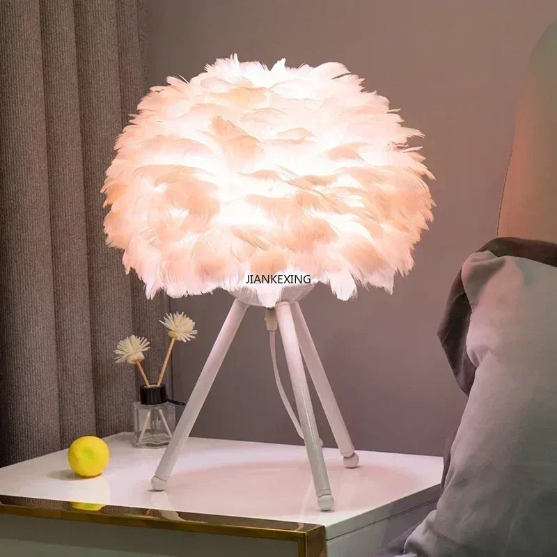 Afralia™ Feather Table Lamp Desk Light for Bedroom and Living Room