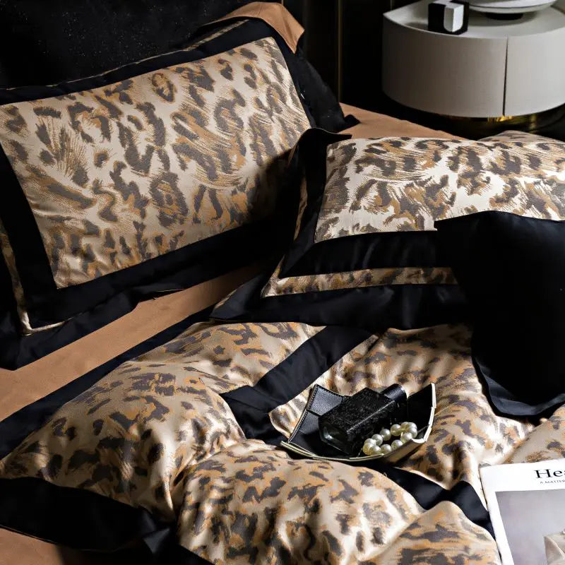 Afralia™ Leopard Jacquard 1000TC Lyocell Cotton Bedding Set: Duvet, Sheet, Pillowcases